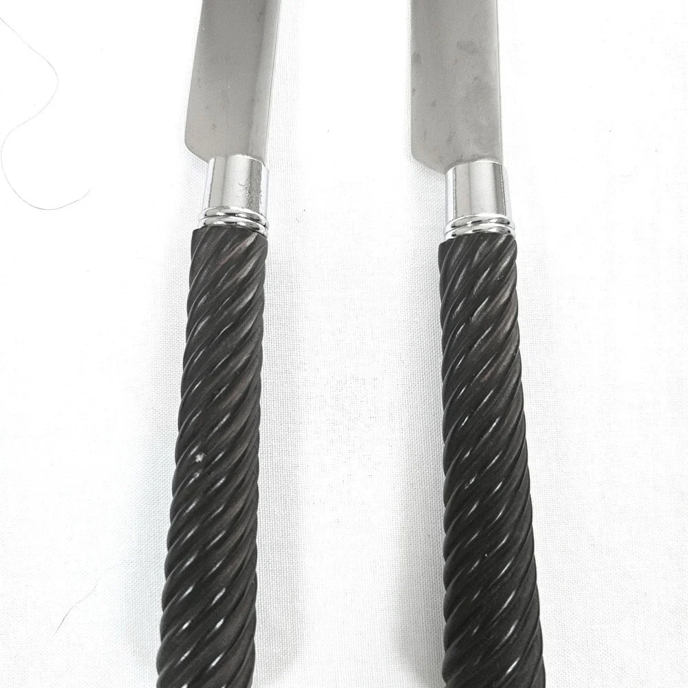 12pc Stainless Flatware Set Twisted Rope Handle Brown Black Thailand 3 Place Set